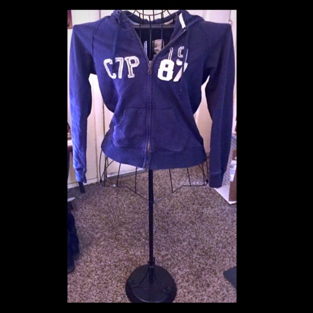 3/$11 Navy double zipper cozy hoodie - Picture 1 of 4